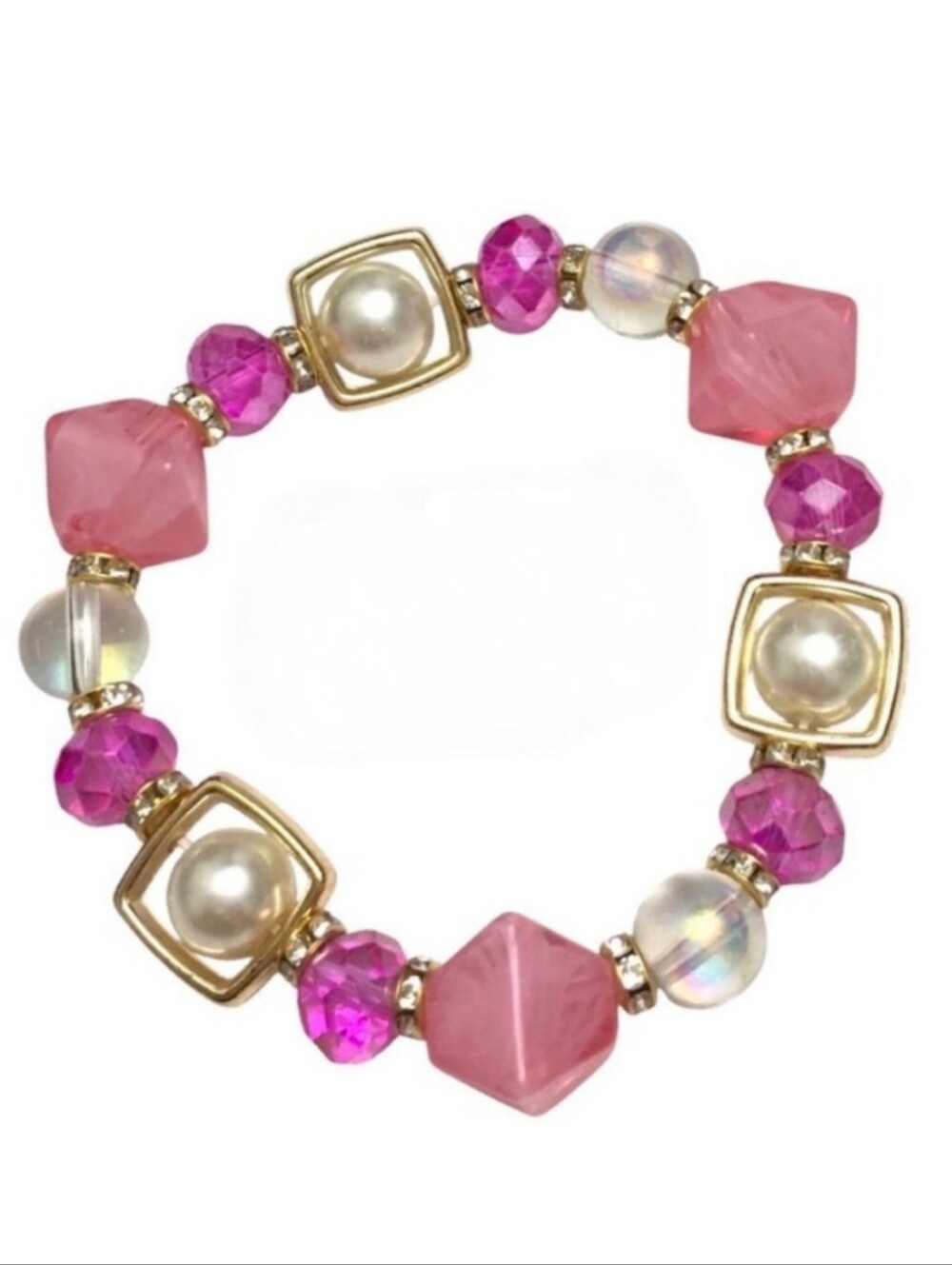 Pink Iridescent Geometric Beaded Bracelet 💖